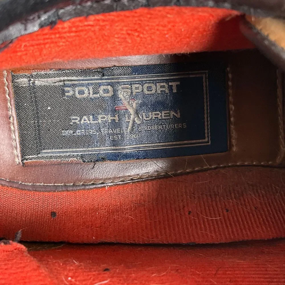 Polo Sport Ralph Lauren Duck Shoe Boots Men 10.5D Tan Black Dover Leather Buckle